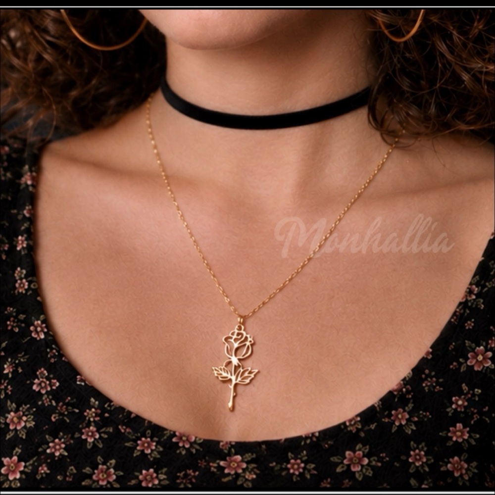 New 14k Gold Rose Laser Cut Pendant Necklace - Women Jewelry